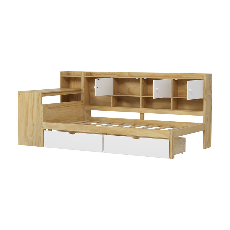 Merax Wooden L-Shape Daybed with Storage