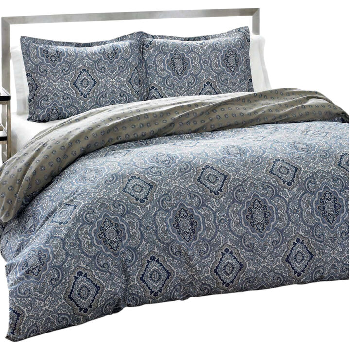 3-Piece Cotton Comforter Set – Soft Bedding with Damask Pattern and Pillow Shams