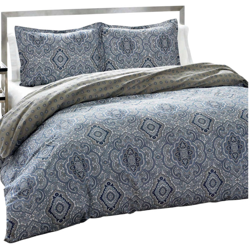 3-Piece Cotton Comforter Set – Soft Bedding with Damask Pattern and Pillow Shams