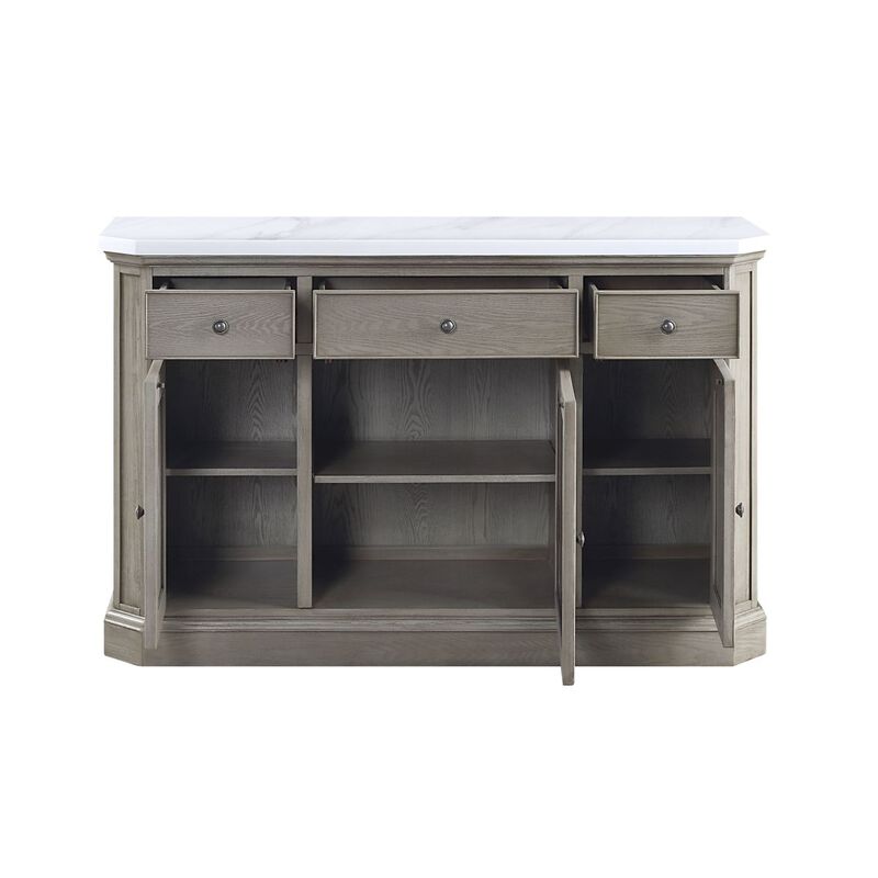 Zumala Server, Marble & Weathered Oak Finish