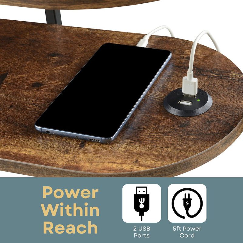 Convenience Concepts Designs2Go Simon 3 Tier Oval Chairside End Table with USB Ports