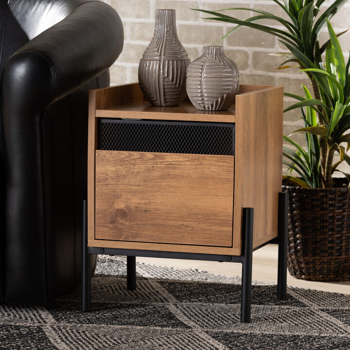 Baxton Studio Tasman Modern Industrial Natural Brown Finished Wood And Black Metal End Table