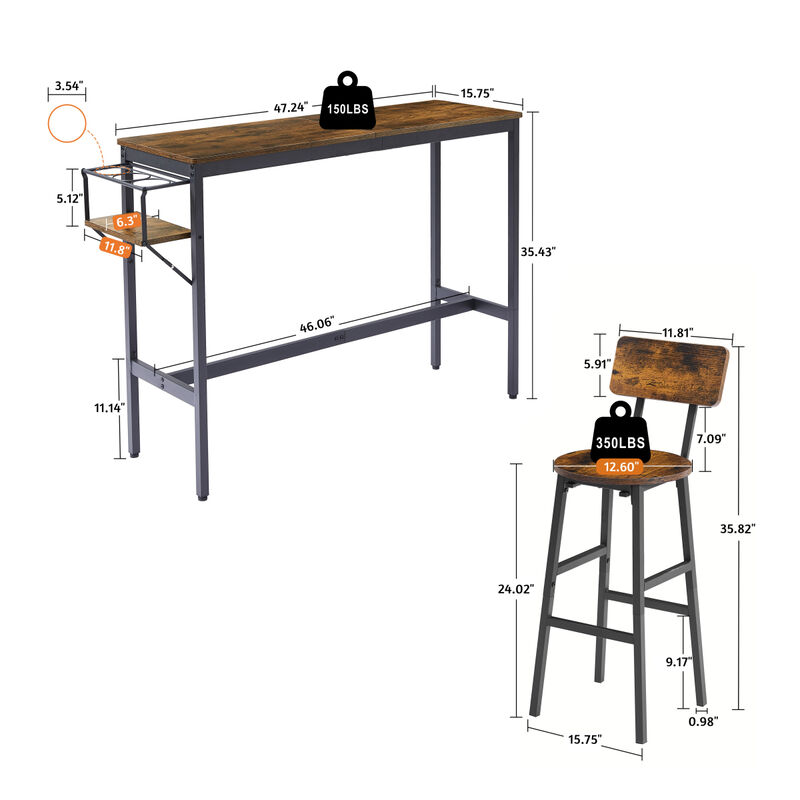 Streamdale Rustic Bar Table Set with Wine Rack