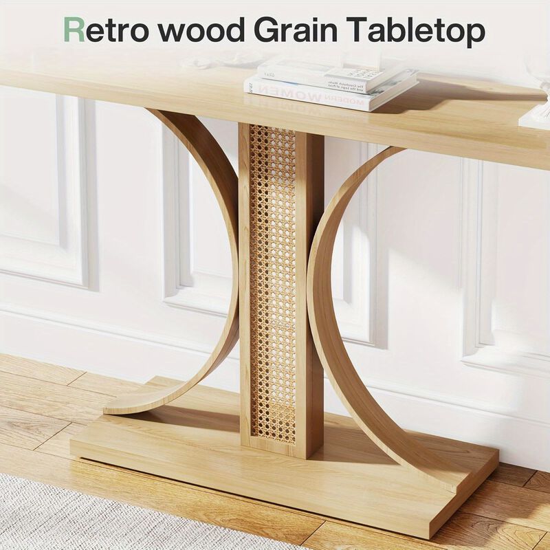 55 inch rattan entrance table, farmhouse corridor table, wooden entrance table, narrow sofa table, can be placed in corridors, lobbies, behind sofas, living rooms, corridors