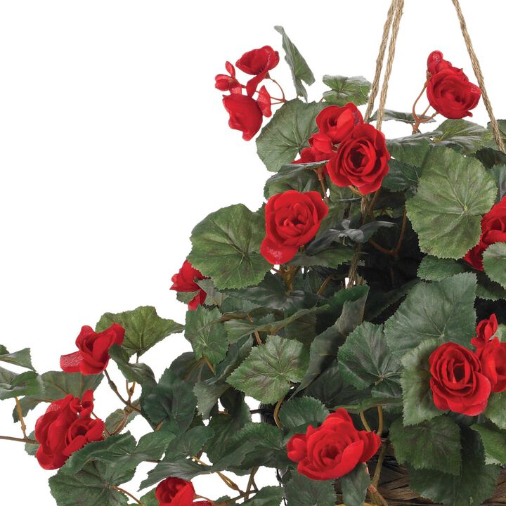 Nearly Natural Begonia Hanging Basket - Red