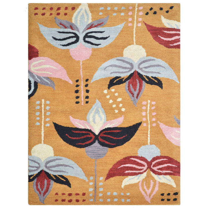 RUGSOTIC CARPETS HAND TUFTED WOOL ECO-FRIENDLY AREA RUGS  - 8'x11', Rectangle Shape, Gold, Floral Modern Design, High Pile Thick Handmade Anti Skid Area Rugs for Living Room, Bed Room (K00669)