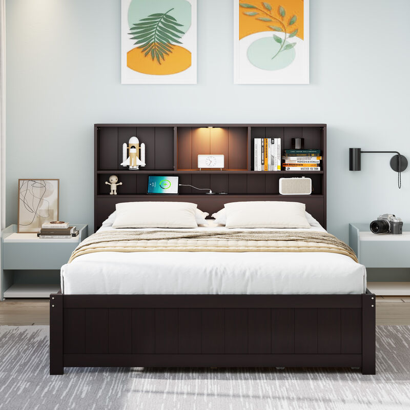 Merax Platform Bed with Built-in Downlight and 2 Drawers