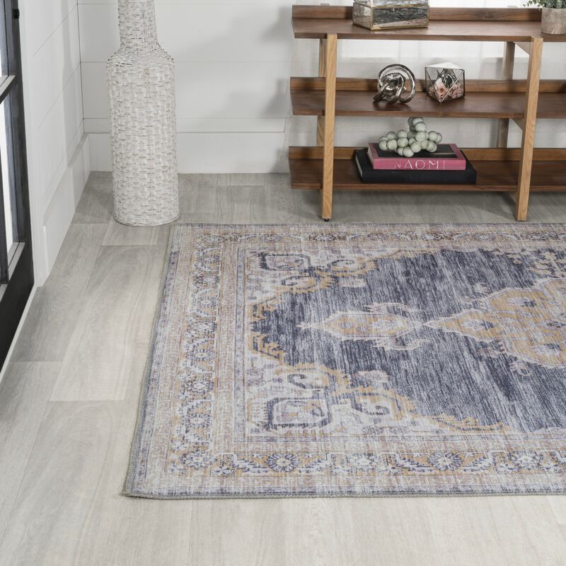 Wincer Chenille Cottage Medallion Machine-Washable Area Rug