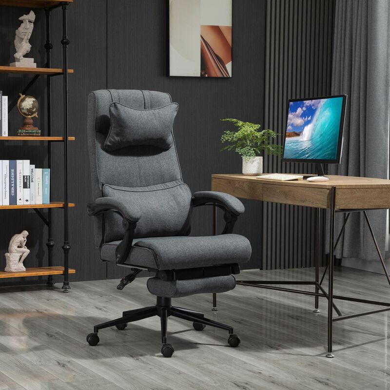 Office Desk Chair Home Ergonomic Adjustable Rolling Linen Reliner W/ Footrest