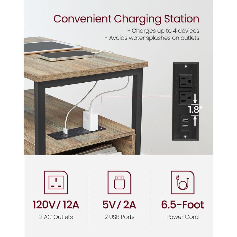 Side Table with Charging Station for Convenient Power Access and Modern Design
