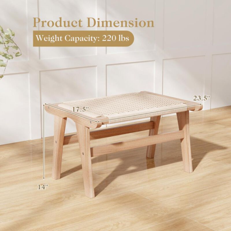 Hivvago Teak Wood Ottoman Footstool with Braided Rope for Living Room