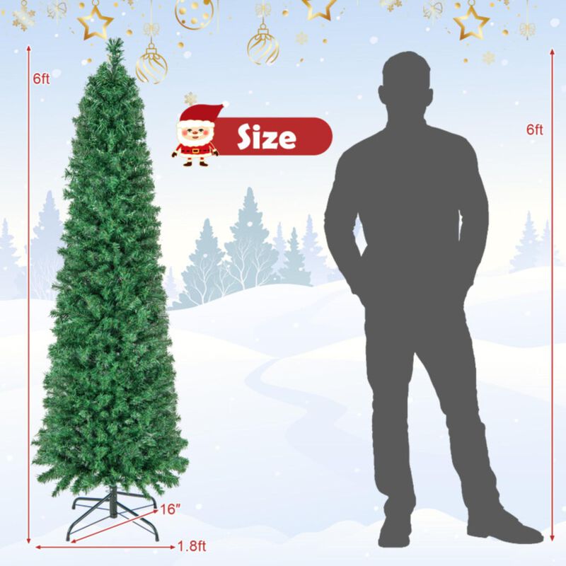 Hivvago 5/6/7/8 FT Pre-Lit Christmas Pencil Tree with Colorful Fiber Optics Green