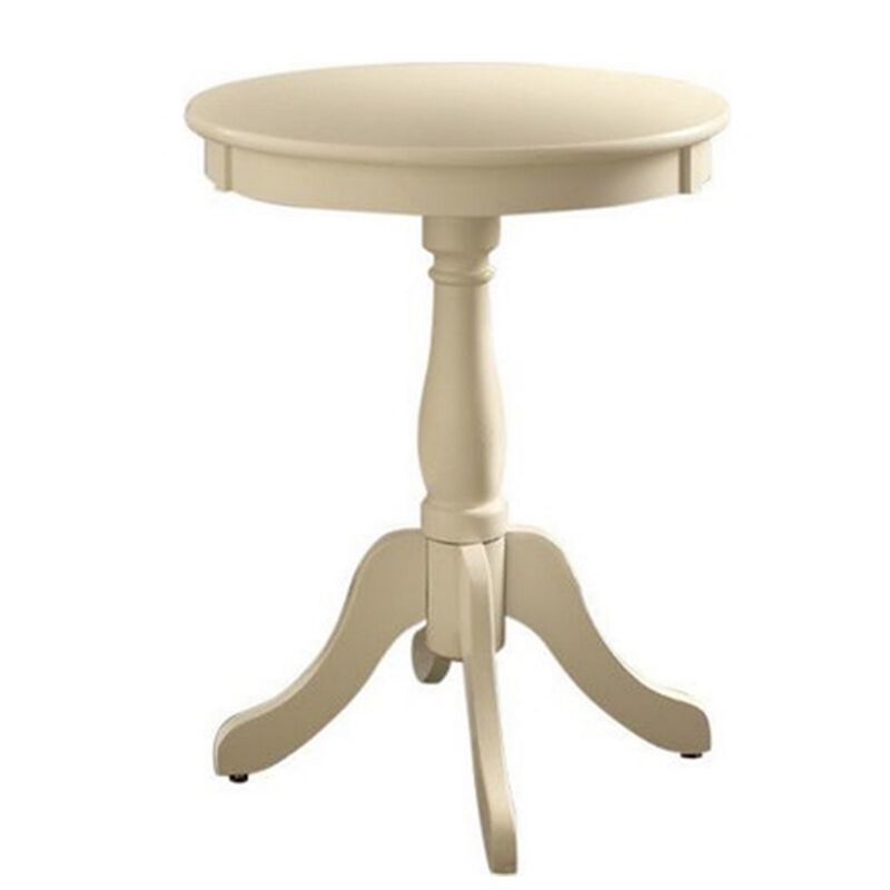 Astonishing Side Table With Round Top, White-Benzara