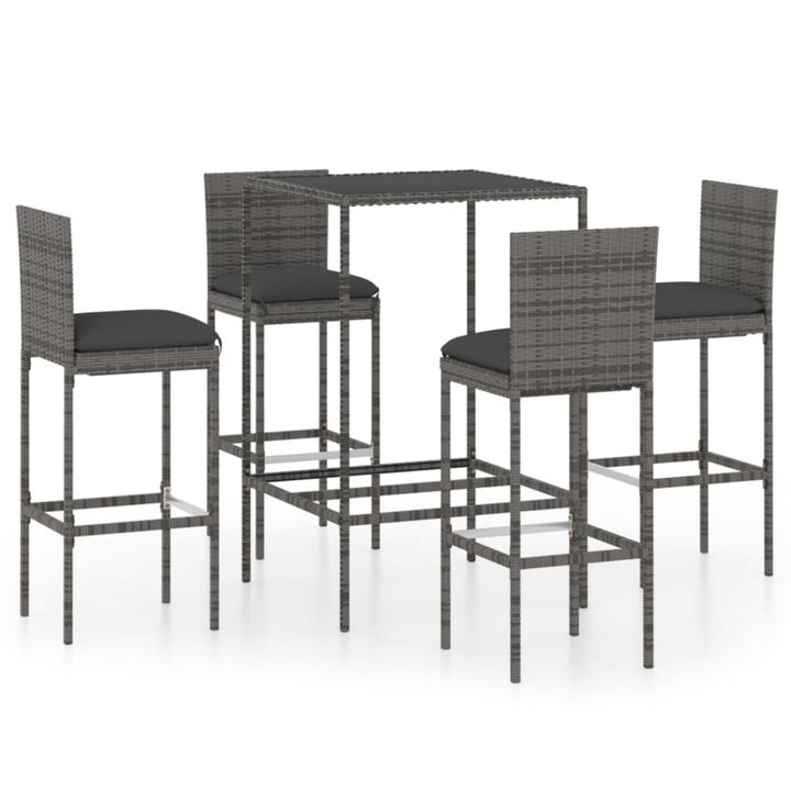 vidaXL 5 Piece Garden Bar Set with Cushions Poly Rattan Gray