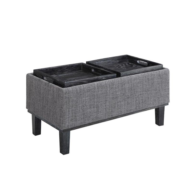 Convience Concept, Inc. Designs4Comfort Brentwood Storage Ottoman with Reversible Trays Light Charcoal Gray Fabric/Black