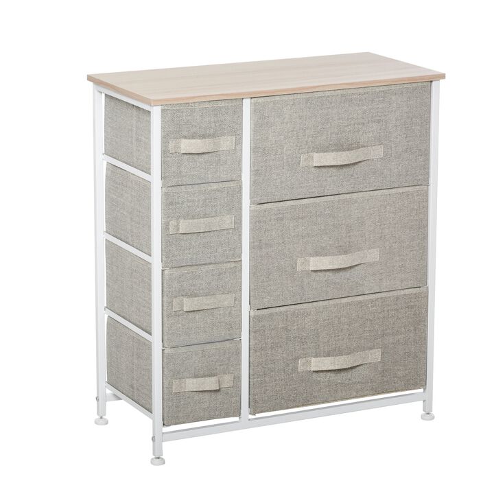 Gray Bedroom Organizer: 7-Drawer Fabric Dresser with Metal Frame
