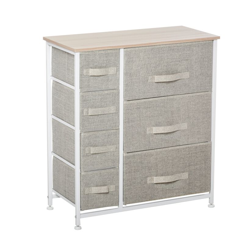 Gray Bedroom Organizer: 7-Drawer Fabric Dresser with Metal Frame