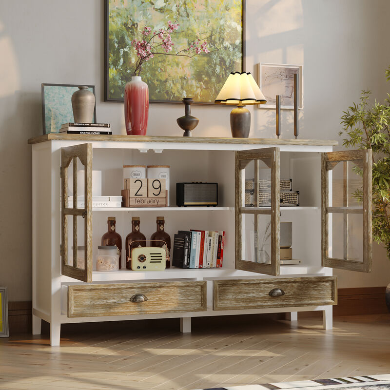 FUFU&GAGA Modern White 3-Door 2-Drawer Bookcase, Elegant & Functional Storage Cabinet with Metal Handles, (55.1" W x 35.4" H x 15.7" D), Brown
