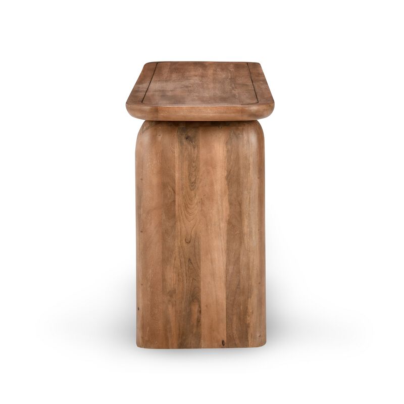Loe 68 Inch Tall Console Table, Rectangular Top, Brown Solid Mango Wood - Benzara