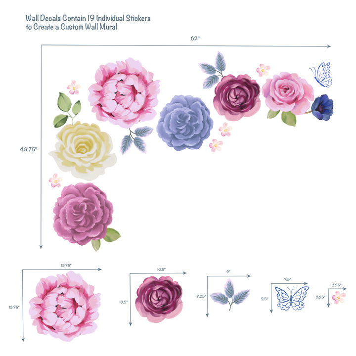 Lambs & Ivy Secret Garden Large Pink Flowers/Butterflies Wall Decals/Stickers