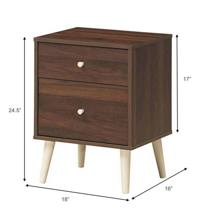 Hivvago 2-Drawer Nightstand Beside End Side Table with Rubber Legs