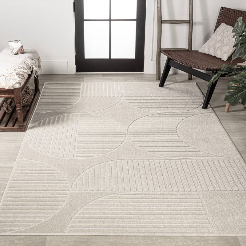 Nordby High-Low Geometric Arch Scandi Striped Indoor/Outdoor Area Rug