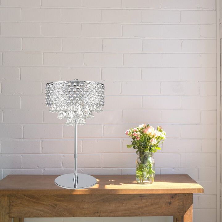 Grand Table Lamp Chrome Metal and Crystal LED Light