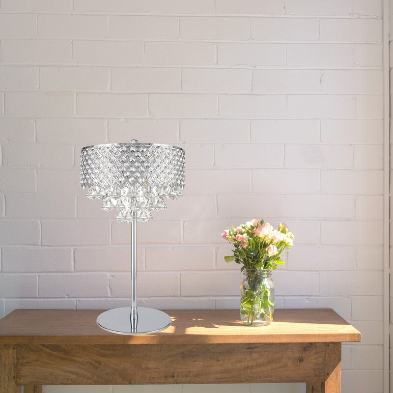 Grand Table Lamp Chrome Metal and Crystal LED Light