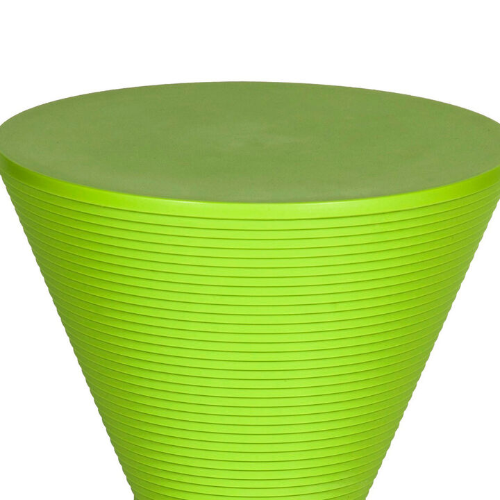 Hillary 17 Inch Patio Stool Table, Indoor Outdoor, Hourglass Design, Green - Benzara