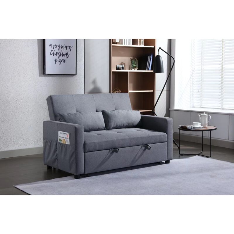 Convertible Sleeper Loveseat in Dark Grey Linen Fabric