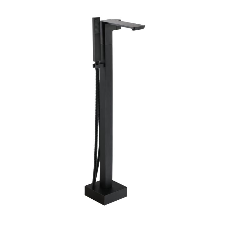 Mondawe 1-Handle Brushed Nickel Floor Mount Freestanding Tub Faucet with Square Hand Shower
