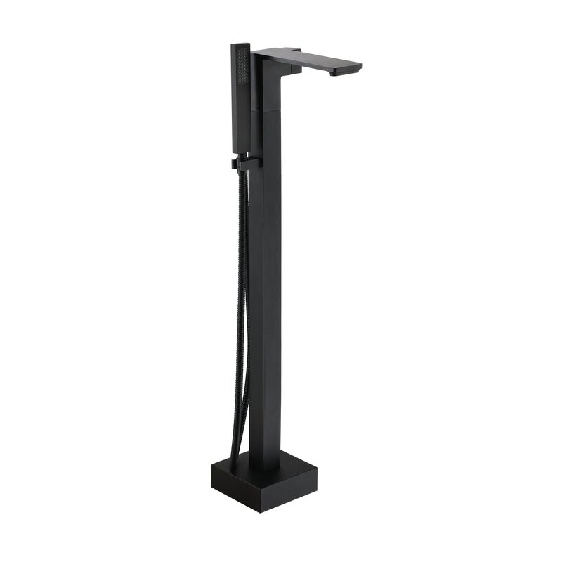 Mondawe 1-Handle Brushed Nickel Floor Mount Freestanding Tub Faucet with Square Hand Shower