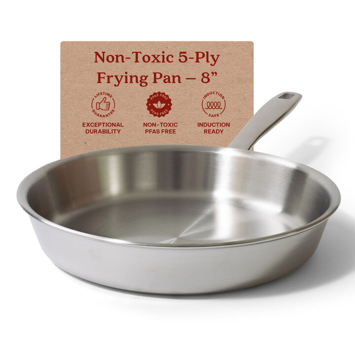 Alva Maestro 5-Ply Stainless Steel Frying Pan, Durable Induction Pan, Non Toxic Cookware, Stay Cool Handle - 8"