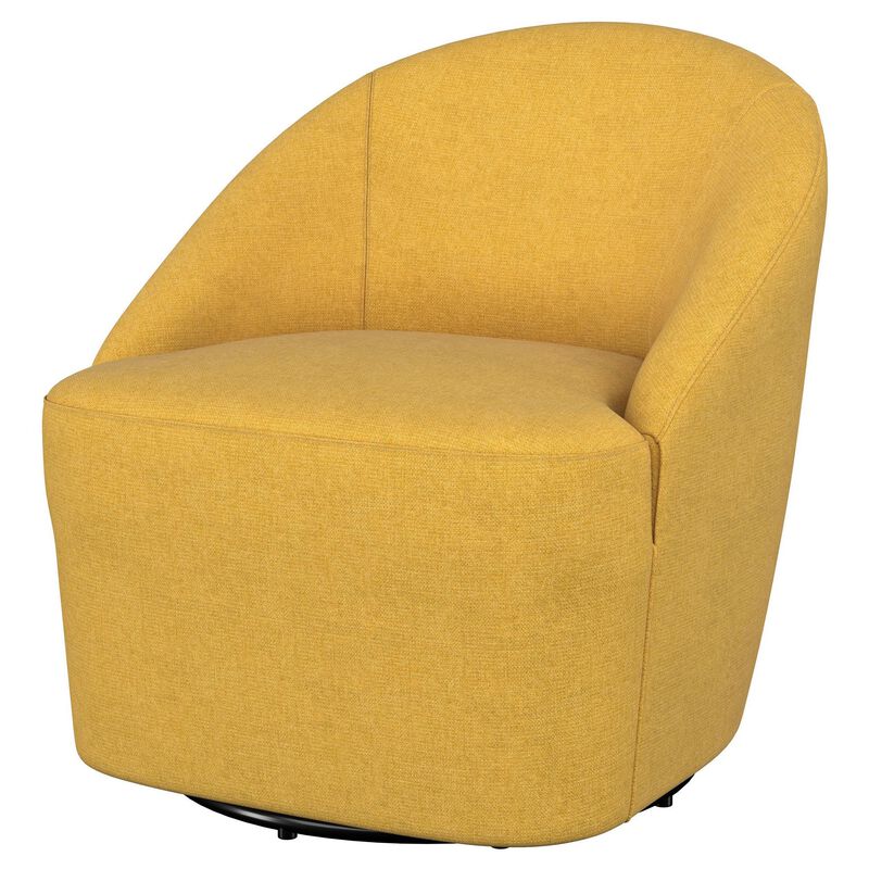 Lenie Barrel Accent Swivel Chair, Modern Minimal Shape, Mustard Yellow - Benzara