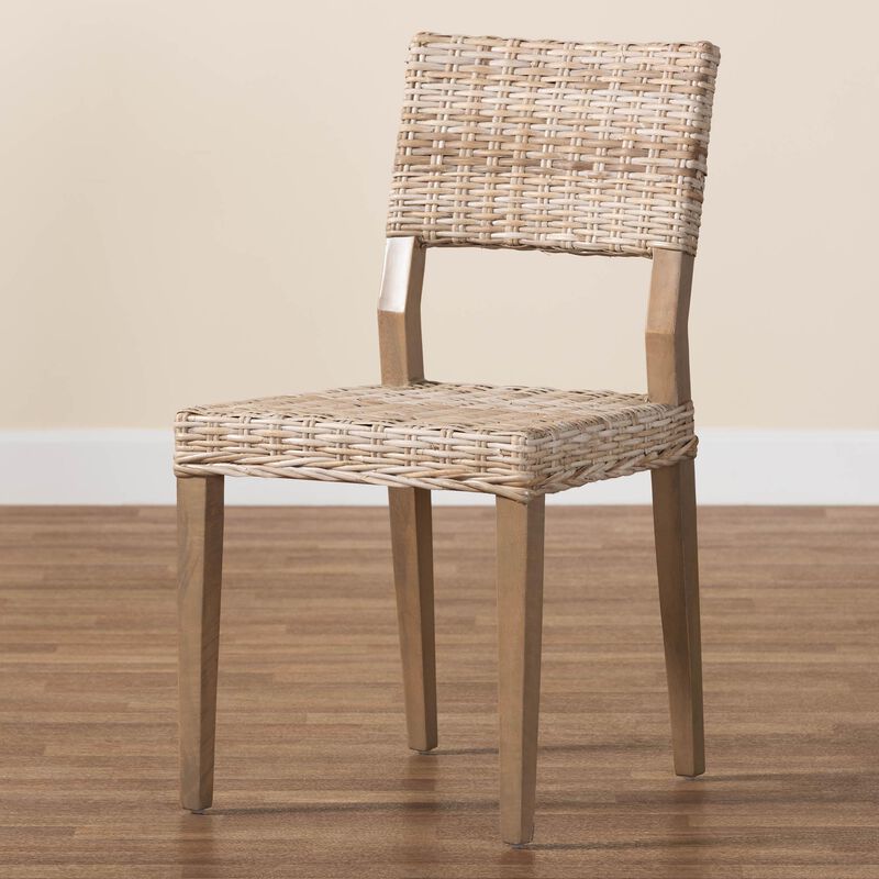 Bali & Pari Barossa Bohemian Grey Kubu Rattan And Mahogany Wood Dining Chair