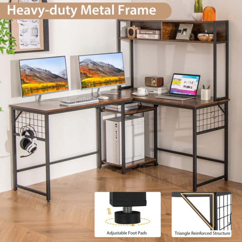 Hivvago L-shaped Desk with Power Outlet Hutch