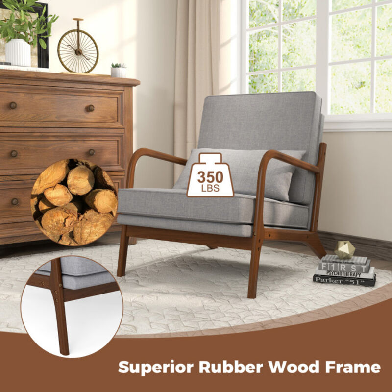 Modern Accent Chair with Rubber Wood Armrests and Removable Back