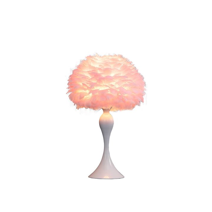 Lily 24 Inch Metal Glam Feather Table Lamp, Candlestick, 40W, Pink, Red-Benzara