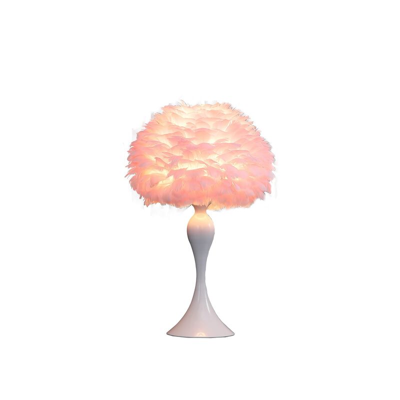Lily 24 Inch Metal Glam Feather Table Lamp, Candlestick, 40W, Pink, Red-Benzara