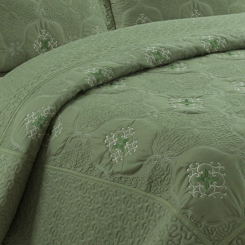 MarCielo 3 Piece Quilted Embroidery Quilts Bedspreads Set Emma