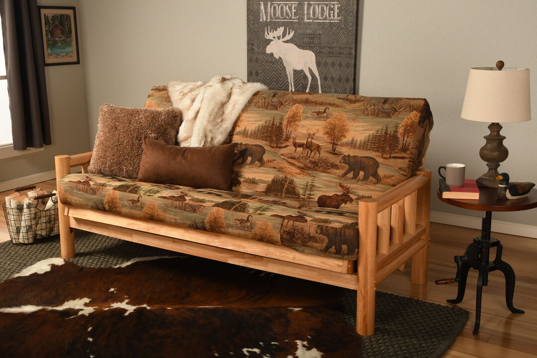 Lodge Futon in Natural Finish with Cabin Print Mattress