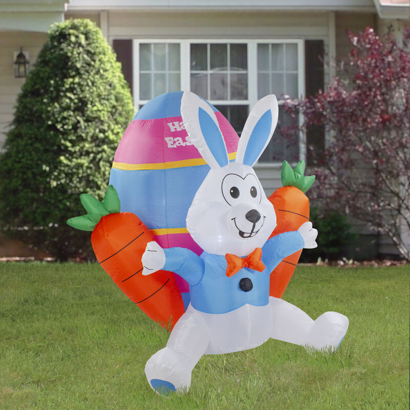 4' Inflatable Lighted Easter Bunny with Carrots Outdoor Decoration