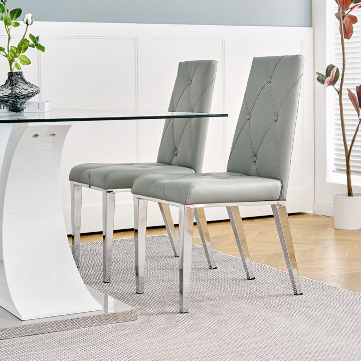 Set of 2 Grey PU Dining Chairs