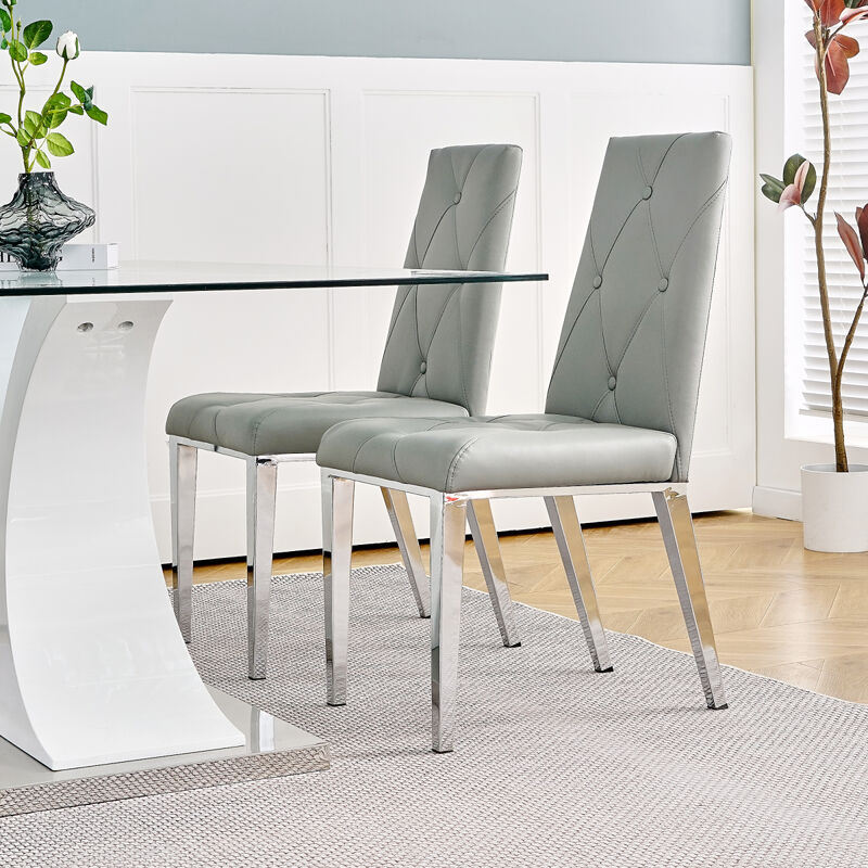 Set of 2 Grey PU Dining Chairs