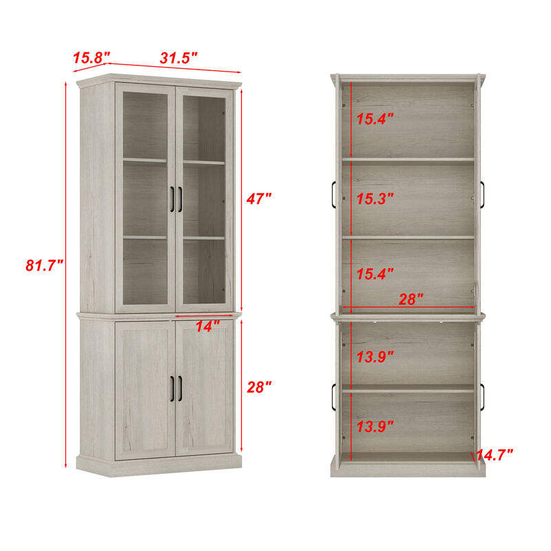 FUFU&GAGA Modern Glass Door Bookcase with Fixed Shelves and Anti-Tip Safety, (31.5" W x 15.8" D x 81.7" H), Yellow