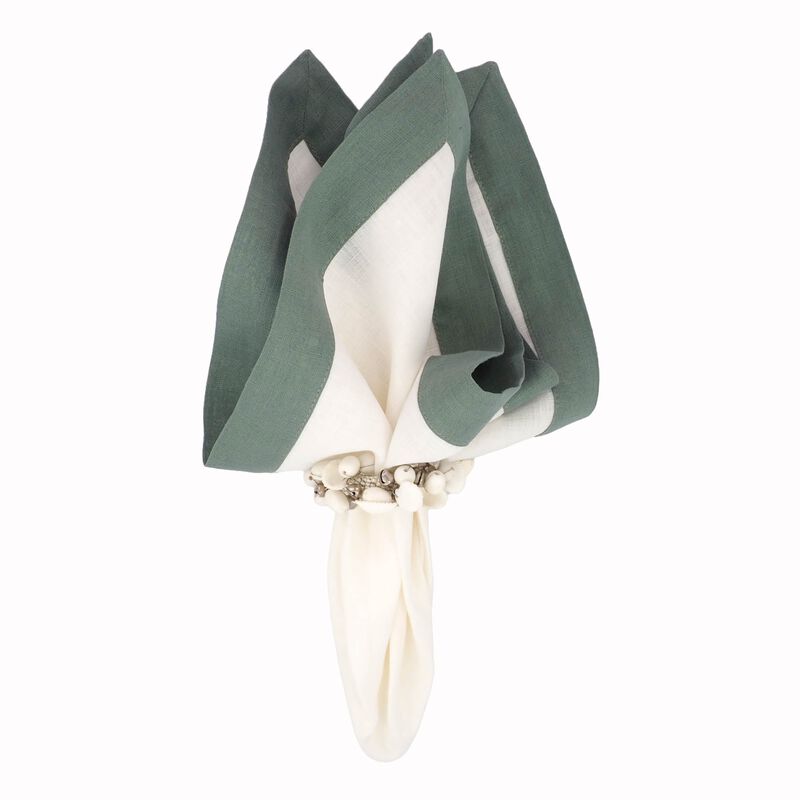 Linen Napkins With Green Borders, Set of 4