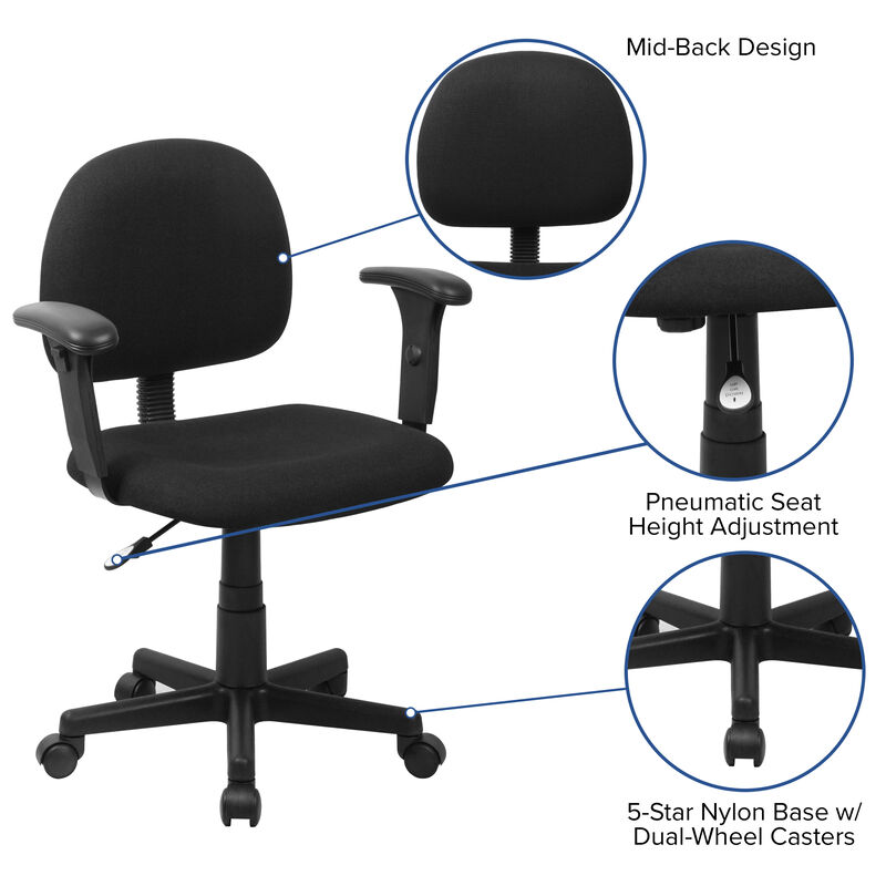 Wayne Mid-Back Fabric Swivel Task Office Chair with Adjustable Arms