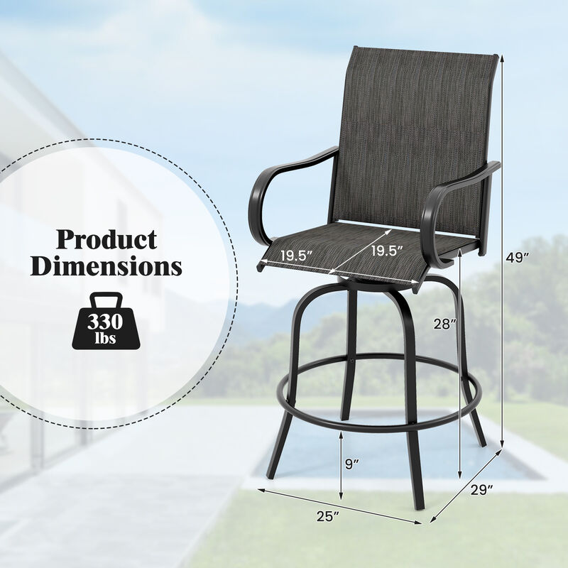 2 Pieces Patio 360 Rotation Swivel Bar Stool Set