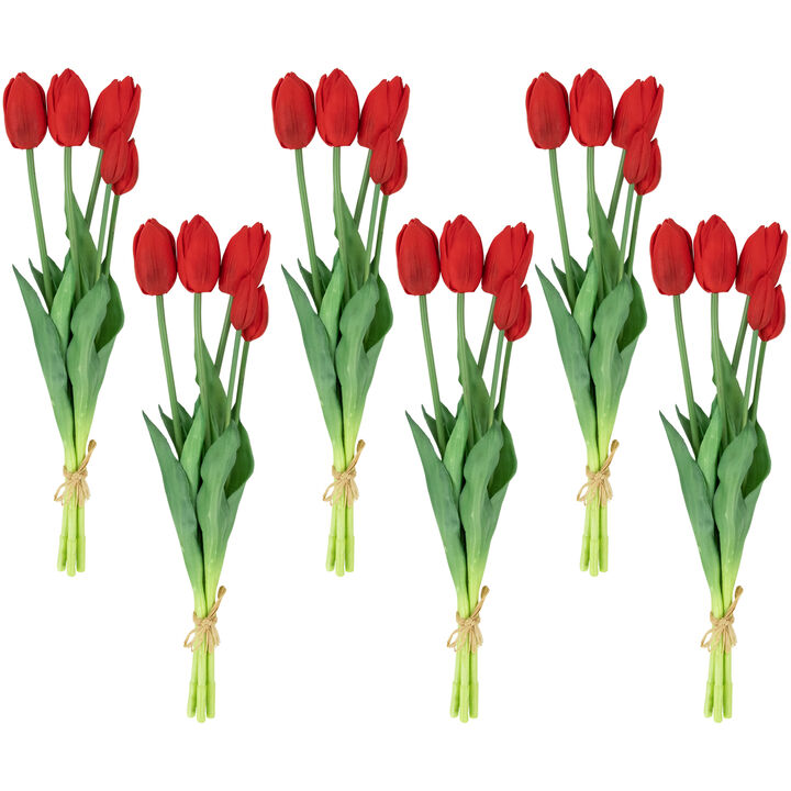 Set of 6 Red Tulip Artificial Floral Bundles  18"