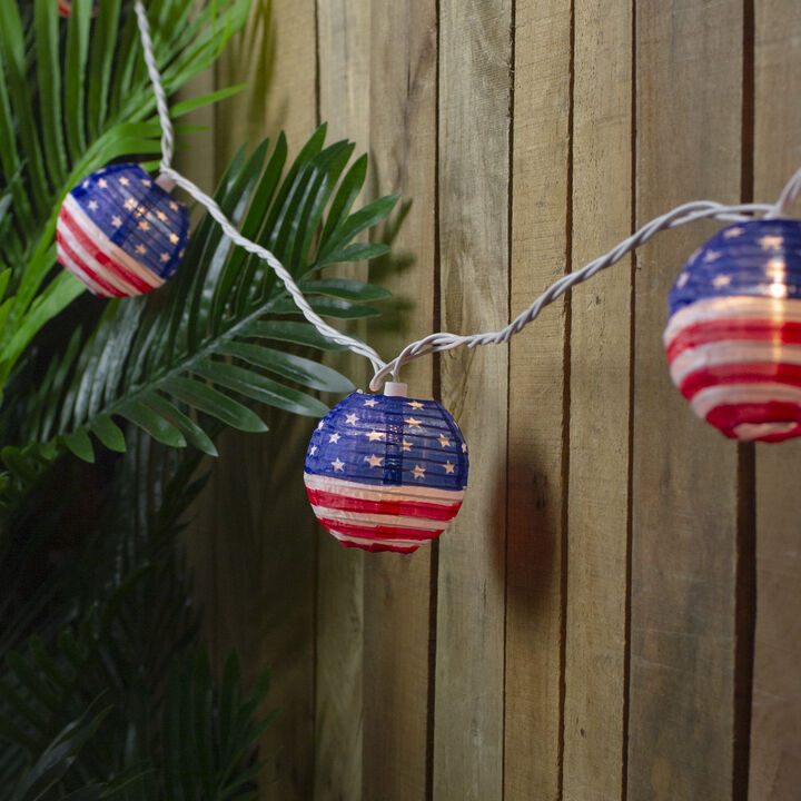 10-Count American Flag 4th of July Paper Lantern Lights  8.5ft White Wire